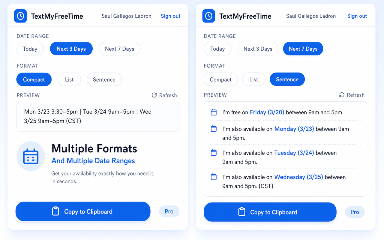 Scheduling with TextMyFreeTime